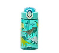 Zak Designs Kids Water Bottle For School or Travel, 16oz Durable Plastic Water Bottle With Straw, Handle, and Leak-Proof, Pop-Up Spout Cover (Dinosaur)