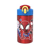 Zak Designs Marvel Spider-Man 18/8 Single Wall Stainless Steel Kids Water Bottle, Flip Straw Locking Spout Cover, Durable Cup for Sports or Travel (15.5oz, Non-BPA, Spidey and His Amazing Friends)