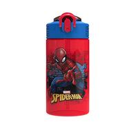 Zak Designs SDNU-T123 Marvel Kids Spout Cover and Built-in Carrying Loop Made of Plastic, Leak-Proof Water Bottle Design (16 oz, BPA-Free), Red