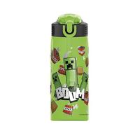 Zak Designs Minecraft Water Bottle For School or Travel, 25 oz Durable Plastic Water Bottle With Straw, Handle, and Leak-Proof, Pop-Up Spout Cover (Creeper)