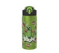 Zak Designs Minecraft Water Bottle for Travel and At Home, 19 oz Vacuum Insulated Stainless Steel with Locking Spout Cover, Built-In Carrying Loop, Leak-Proof Design (Creeper)