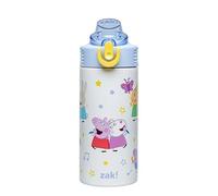 Zak Designs Peppa Pig Sage Kids Water Bottle for School or Travel, 14oz Stainless Steel Water Bottle with Straw, Handle, and Leak-Proof, Pop-Up Spout Cover (Peppa & Friends)