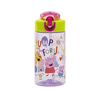 Zak Designs Peppa Pig Kids Water Bottle For School or Travel, 16oz Durable Plastic Water Bottle With Straw, Handle, and Leak-Proof, Pop-Up Spout Cover (Peppa & Friends)