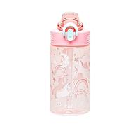 Zak Designs Sage Water Bottle For School or Travel, 16oz Durable Plastic Water Bottle With Straw, Handle, and Leak-Proof, Pop-Up Spout Cover (Fanciful Unicorn)