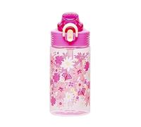 Zak Designs Sage Water Bottle For School or Travel, 16oz Durable Plastic Water Bottle With Straw, Handle, and Leak-Proof, Pop-Up Spout Cover (Flower Power)