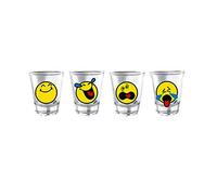 zak!designs Shot Glass Set Smiley 60ml 4-Pieces, Transparent/Yellow, 20 x 5 x 5 cm