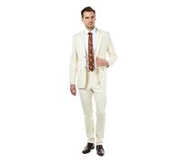 ZAK - Mens 2 Piece Suit Tailored Fit Honeycomb Birdseye Weave Formal Work Wedding [SUIT-SIN-2P-ZAK-CREAM-46]