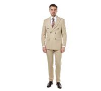 ZAK - Mens Classic 2 Piece Double Breasted Suit Tailored Fit Formal Wedding Work Party [SUIT-DB-ZAK-STONE-44]