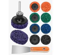 ZaKaBox 50 mm CSD Grinding Disc Set - 10 pcs Grinder Discs (Green/Blue/Orange/Black/Purple) + Quick-Change Tray + Paint Scraper - Drill Sanding Attachment & Paint Stripper Tool for Rust & Surface Prep
