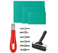 ZaKaBox Lino Cutting Tools - Linoleum Cutter with 6 Blades, Lino Roller & 4 Gel Printing Plates (A4 + A5 + 2×A6) - Complete Block Printing Set for Lino Carving, Block Printing & DIY Crafts