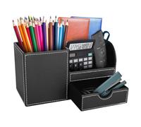 ZaKaBox Premium Leather Desk Organizer Desk Tidy Pen Holder 6 Components Office Supply Pen File Holder Home Office Storage Compartment (Classic Black)