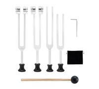 ZaKaBox Tuning Forks for Healing Set, 128Hz 136.1Hz 256Hz 384Hz, with Plastic Mallet, 4 Plastic Bases, Hex Wrench, Black Cloth Pouch, Manual, Ideal Spiritual Gift for Women Chakra, Yoga, Meditation