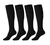 ZAKASA Knee High Socks Women: Combed Cotton Long Socks Ladies Knee Length Plain Knitted Stockings Seamless Soft Cuff 4 Pairs