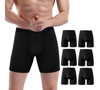 ZAKASA Mens Bamboo Underpants Trunks: Underwear Men Long Leg Boxers Shorts Breathable Tagless No Fly Breathable Anti-Oder Casual Wear Black XL 6 Pack