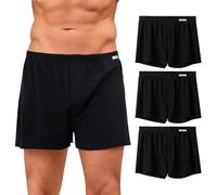 ZAKASA Mens Loose Fit Boxers: Boxers Shorts Cotton Underwear Trunks with Button Fly Breathable Underpants Tag-free Black 3XL 3 Pack