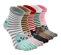 ZAKASA Toe Socks for Women Five Finger Socks Ladies Funny Cartoon Cotton Ankle Sock with Toes Novelty Sports Socks 4/5 Pairs