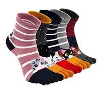 ZAKASA Toe Socks for Women Five Finger Socks Ladies Funny Cartoon Cotton Ankle Sock with Toes Novelty Sports Socks 4/5 Pairs