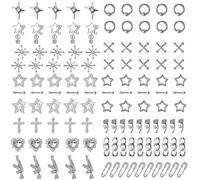 ZAKCBEAUR 115 pcs Silver Punk Nail Art Kit - 15 Mixed Styles Edgy Charms Guns, Crosses, Hearts, Roses, Stars & Holographic Gems for Grunge, Rocker, Gothic Nail Designs