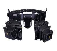 ZAKCO PRO-19 Genuine Grain Leather Multi Pockets Construction Tool Rig, Carpenter Tool Belt, 2 Leather Tool Pouches, Pro Style Tool Belt for Framers, Handyman, Drywall & Roofers (BLACK, Full Size)