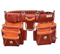 ZAKCO PRO-19 Genuine Grain Leather Multi Pockets Construction Tool Rig, Carpenters Tool Belt, 2 Leather Pouches Tool Belt for Framers, Handyman, Drywall & Roofers