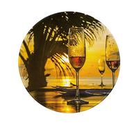 ZaKhs Champagne Glass Print Mouse Pad Non-Slip Round Mouse Mat Large Mousepad For Work Desk Accessories 20 x 20 cm