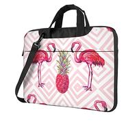 ZaKhs Chic Pink Flamingo Pineapple Print Laptop Shoulder Bag With Shoulder Strap Briefcase Slim Computer Bag For Women Men 14 inch