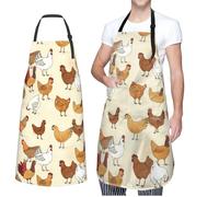 ZaKhs Chicken Pattern Print Chef Apron With Pockets Adjustable Waterproof Kitchen Apron Lightweight Work Apron For Women Men