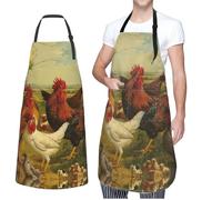 ZaKhs Chickens and Farm Print Chef Apron With Pockets Adjustable Waterproof Kitchen Apron Lightweight Work Apron For Women Men