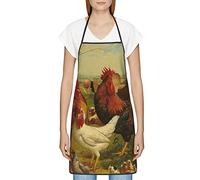 ZaKhs Chickens and Farm Print Chef Apron With Pockets Waterproof Kitchen Apron Lightweight Work Apron For Women Men
