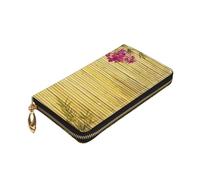 ZaKhs Chinese Bamboos Blooming Flowers Print Women's Wallet Leather Zip Coin Purse Large Capacity Card Holder for Women Men Gift