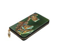 ZaKhs Colored Frogs and Dragonflies Print Women's Wallet Leather Zip Coin Purse Large Capacity Card Holder for Women Men Gift