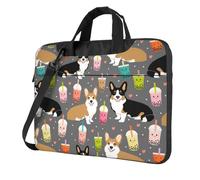 ZaKhs Cute Corgi Pet and Milk tea Print Laptop Shoulder Bag With Shoulder Strap Briefcase Slim Computer Bag For Women Men 15.6 inch