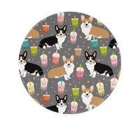 ZaKhs Cute Corgi Pet and Milk tea Print Mouse Pad Non-Slip Round Mouse Mat Large Mousepad For Work Desk Accessories 20 x 20 cm