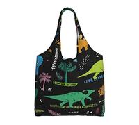 ZaKhs Dinosaur Palm Leaf Print Tote Bags Large Beach Bag Canvas Shoulder Bag Reusable Shopping Bags For Men Women