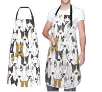 ZaKhs Funny Dogs Bull Terrier Print Chef Apron With Pockets Adjustable Waterproof Kitchen Apron Lightweight Work Apron For Women Men