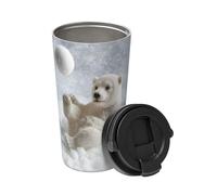 ZaKhs Funny Polar Bear Playing Snowball Print Coffee Mug with Leakproof Lid Insulated Coffee Cup Stainless Steel Travel Mug for Home Outdoor 500ML