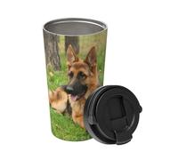 ZaKhs German Shepherd Dog Print Coffee Mug with Leakproof Lid Insulated Coffee Cup Stainless Steel Travel Mug for Home Outdoor 500ML