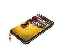 ZaKhs Grapes Wine Bottles Print Women's Wallet Leather Zip Coin Purse Large Capacity Card Holder for Women Men Gift