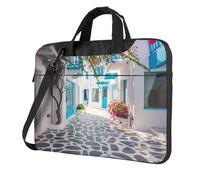 ZaKhs Greece Street Print Laptop Shoulder Bag With Shoulder Strap Briefcase Slim Computer Bag For Women Men 15.6 inch