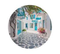 ZaKhs Greece Street Print Mouse Pad Non-Slip Round Mouse Mat Large Mousepad For Work Desk Accessories 20 x 20 cm