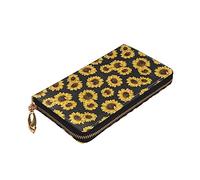 ZaKhs Hipster Golden Sunflowers Print Women's Wallet Leather Zip Coin Purse Large Capacity Card Holder for Women Men Gift