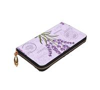 ZaKhs Lavender Stamp Print Women's Wallet Leather Zip Coin Purse Large Capacity Card Holder for Women Men Gift