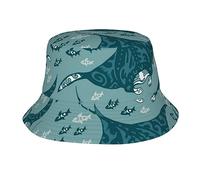 ZaKhs Manta Ray and Fish (2) Print Bucket Hat for Men Women Packable Sun Hat Fashion Beach Caps for Outdoor Travel Black