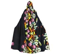 ZaKhs Medicine Pills Print Hooded Cloak Women Cape Wizard Tunic Halloween Cloak Cosplay Costume Cloak For Party