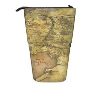 ZaKhs Middle Earth Map Print Stand Up Pencil Case Retractable Pencil Pouch Cute Portable Pencil Holder for Boys Girls Office Supplies