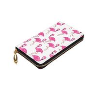 ZaKhs Pink Flamingo Print Women's Wallet Leather Zip Coin Purse Large Card Case Wallet for Birthday Gift