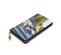 ZaKhs Puppy Dog Boston Terrier Print Women's Wallet Leather Zip Coin Purse Large Capacity Card Holder for Women Men Gift