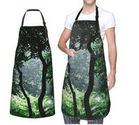 ZaKhs rain in the woods Print Chef Apron With Pockets Adjustable Waterproof Kitchen Apron Lightweight Work Apron For Women Men