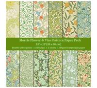 ZAKHSE Cardstock Paper 12x12, 24 Sheets Double sided Scrapbook Paper Pad, Green Vines and Flowers Patterns, 160gsm Specialty Decorative Craft Papers for DIY Scrapbooking Supplies-12 Designs