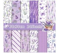 ZAKHSE Cardstock Paper 12x12, 24 Sheets Double sided Scrapbook Paper Pad, Purple Lavender Butterfly Floral Pattern Paper, 12 Designs, 160gsm Specialty Decorative Craft Paper DIY Scrapbooking Supplies